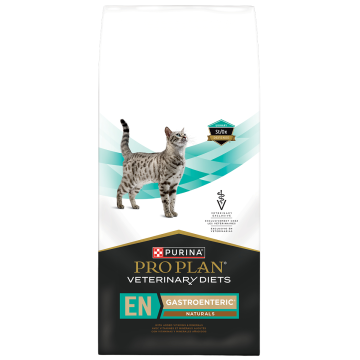 A bag of Purina Pro Plan Veterinary Diets EN Gastroenteric Naturals dry cat food.