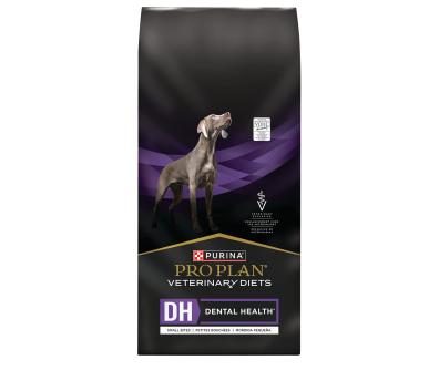 A bag of Purina Pro Plan Veterinary Diets DH Dental Health Small Bites dry dog food.