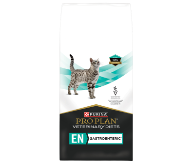 A bag of Purina Pro Plan Veterinary Diets EN Gastroenteric dry cat food.